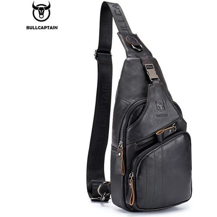 SAC A DOS,BULLCAPTAIN En Cuir Véritable Sac Messenger sac casual Sac À Bandoulière Sac À Bandoulière sac pour hommes - Type Black