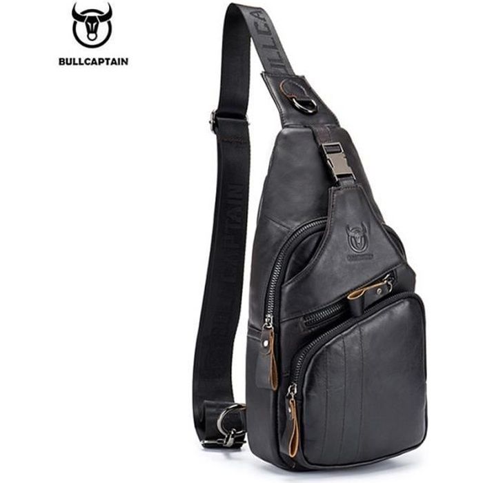 Sac à dos en cuir véritable pour hommes - BULLCAPTAIN - Type Black - Dos - Noir