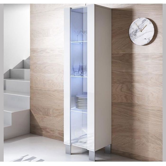 Design Ameublement - Vitrine Armoire LED LUKE V5 Sur pieds aluminium - 1 porte - Blanc Brillant - 40x177x29cm
