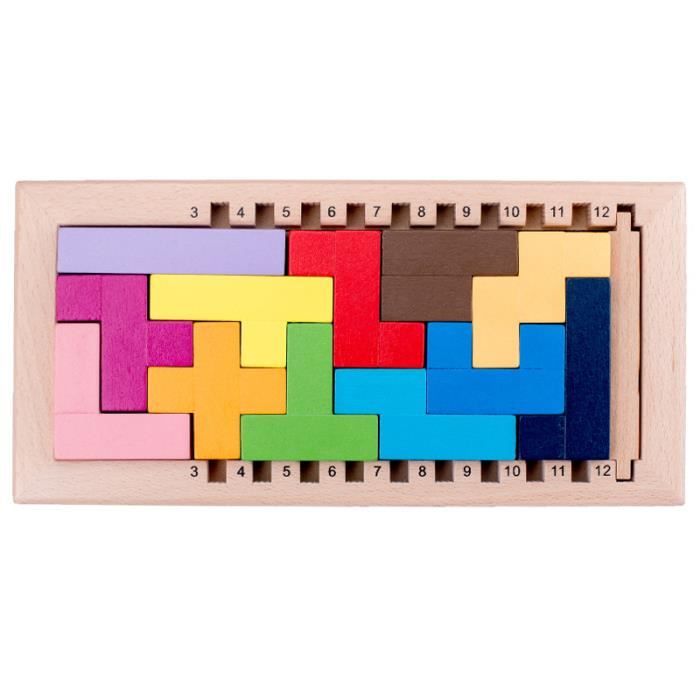 Puzzle Tetris En Bois - Tangram Géométrique - 1 Set - Dès 3 Ans - Motricité Fine - Cadeau
