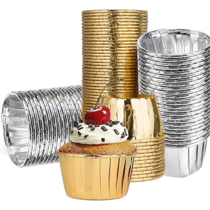 RETYLY 50 Pcs/Lot 125 ML Muffin Cupcake Cupcake Jetable Tasse avec Couvercle Tasse en Aluminium Feuille Cupcake Cup