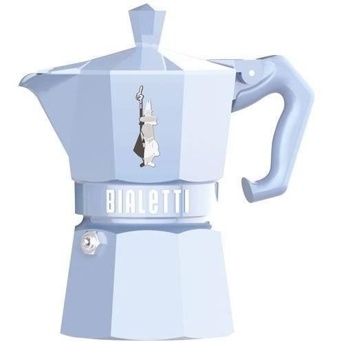 Cafetière Italienne - BIALETTI - MOKA Exclusive - 3 tasses - Bleu pastel - Aluminium verni - Design vintage