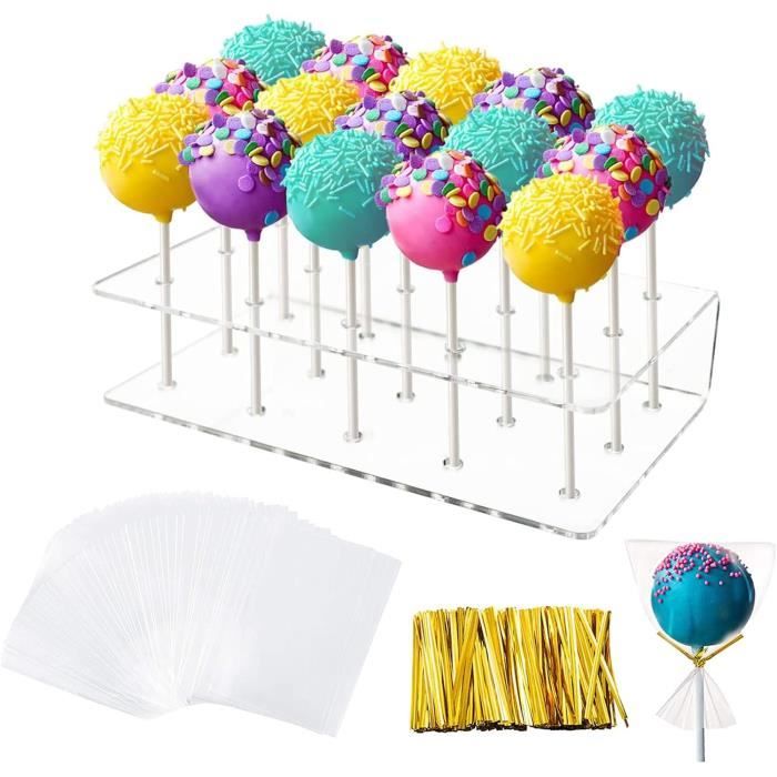 Support En Acrylique Pour Cake Pops Et Sucettes - 20 Trous Avec 100 Bâtonnets - Pour Fêtes Et Mariages - 8