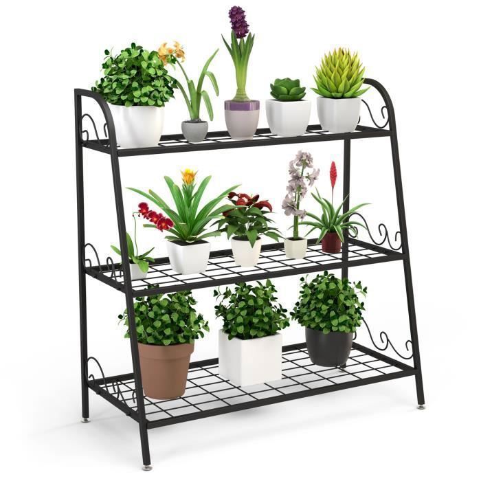 Porte-Plantes en Métal à 3 Niveaux COSTWAY Pieds Réglables Étagère à Fleurs 81 x 35 x 82 CM en Forme dEchelle Intérieur Extérieur Porte-Plantes en Métal à 3 Niveaux COSTWAY Pieds Réglables Étagère à Fleurs 81 x 35 x 82 CM en Forme dEchelle Intérieur Extérieur