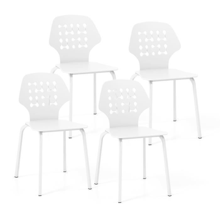 costway lot de 4 chaises de salle à manger en métal avec dossier creux, sans accoudoirs, siège haute 46cm, charge max. 150 kg, blanc