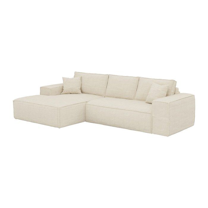 Canapé dangle gauche convertible express en velours côtelé beige - Couchage 140 cm - Matelas 13 cm avec mémoire de forme - AMELIA