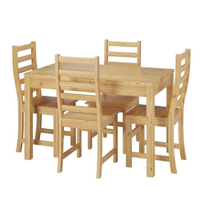 90.70-51a-set21 ensemble table à manger et 4 chaises, table de cuisine rectangulaire, style scandinave moderne, en pin massif