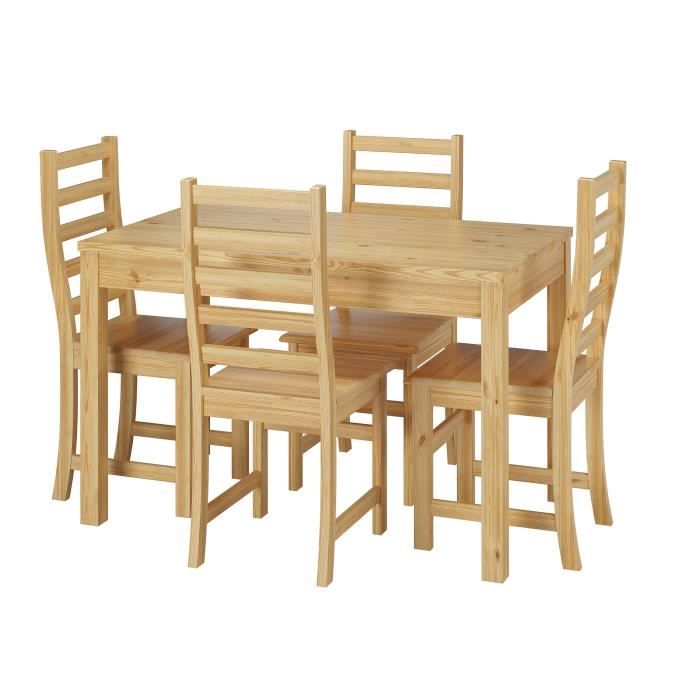 Ensemble table à manger et 4 chaises table de cuisine en pin massif naturel 90.70-51A-Set21