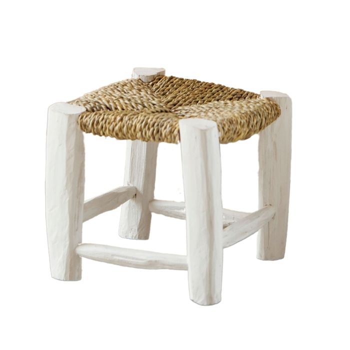 Tabouret Marocain blanc en bois Blanc 20x20x20 cm