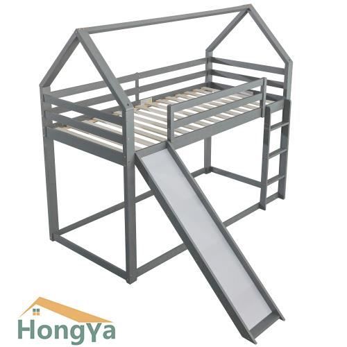 HONGYA Lit Cabane Enfant superposé avec toboggan 90 x 200cm gris Cdiscount Maison