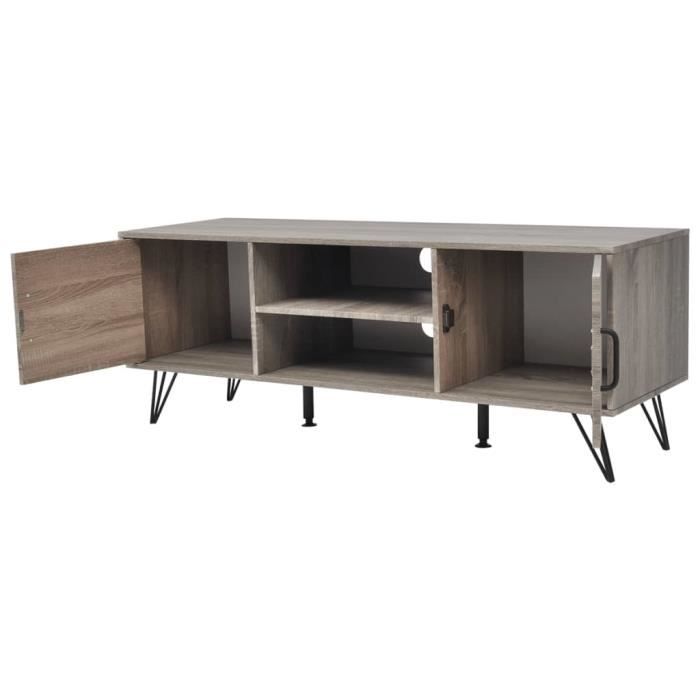 sib meuble tv 120 x 40 x 45 cm mdf avec revêtement en pvc et cadre en métal gris
