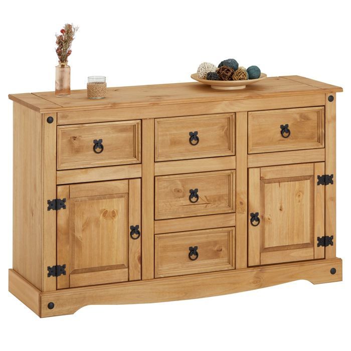 Buffet salsa commode bahut vaisselier en bois style mexicain avec 2