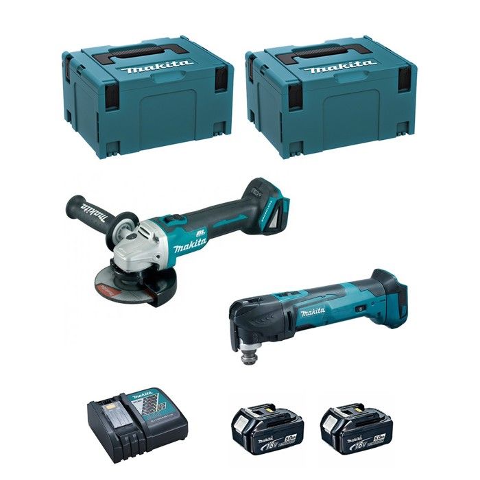 MAKITA Kit DLX2154TJ1 DGA504 + DTM51 + 2 x 50 Ah + DC18RC + 2 x MAKPAC 3