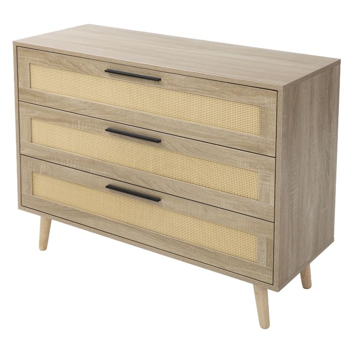 ML-Design Commode Rustique avec 3 Tiroirs 100x77x40 cm Aspect Chêne Armoire avec Façade en Rotin Meuble dAppoint Buffet Salon ML-Design Commode Rustique avec 3 Tiroirs 100x77x40 cm Aspect Chêne Armoire avec Façade en Rotin Meuble dAppoint Buffet Salon