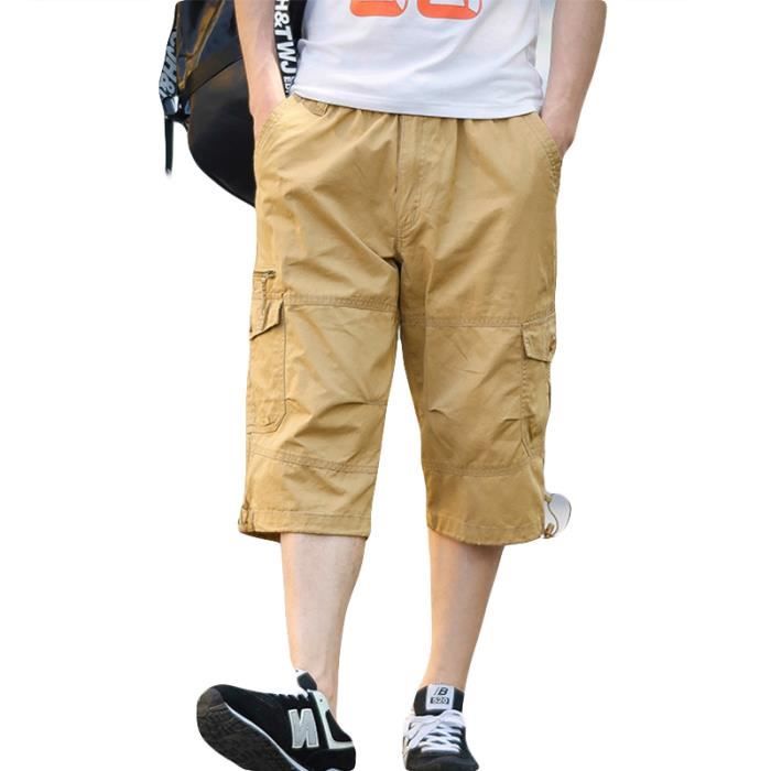 Pantalon Cargo Homme été - Taille élastique - 3/4 Ou Short Long - Style Baggy Décontracté - Pour Travail Ou Loisir