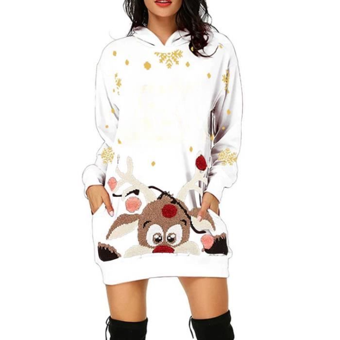 Robe De Noël Femme Pull Famille Moche à Capuche - Pullover Hiver Chaud Imprimé