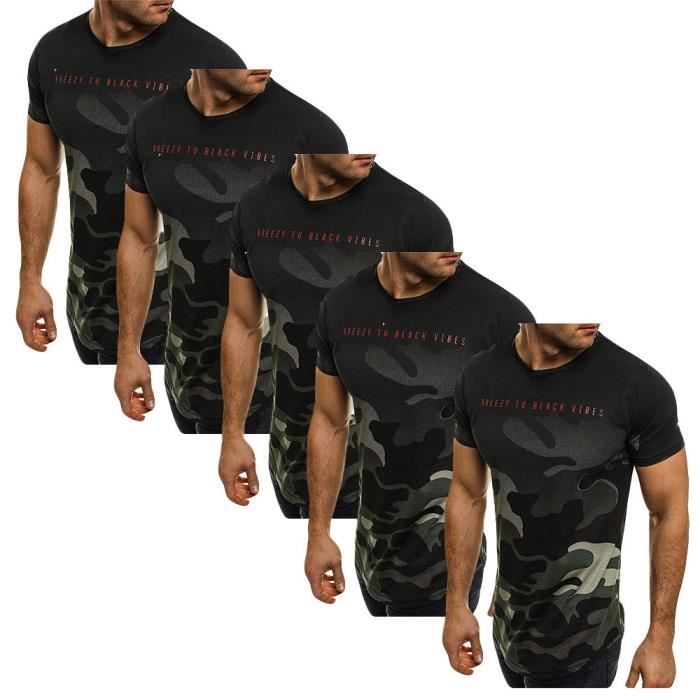 Lot de 5 T shirt Hommes de marque luxe camouflage Tee shirt Homme