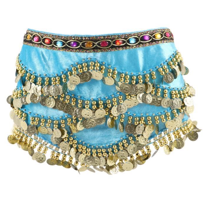 Cubahop Bohème Sequin Belly Dance Jupe Hanches Avec Franges Jupe Sac Hanches écharpe Carnaval Vêtements Pour Femmes (Bleu Au Trésor