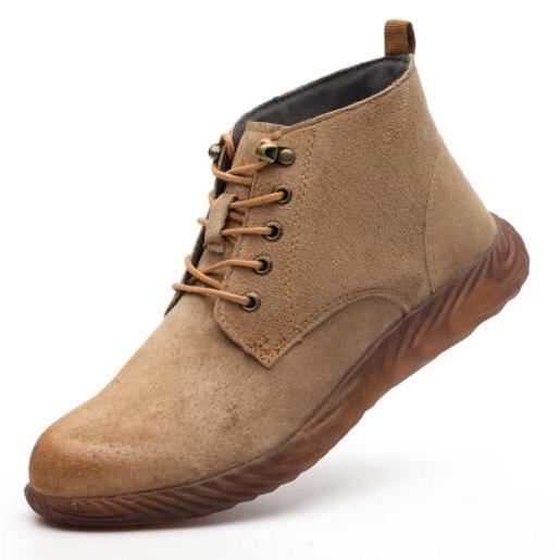 FAFA Chaussures De Sécurité Hommes Bottes en Cuir Montantes Résistantes et Imperméables Kaki