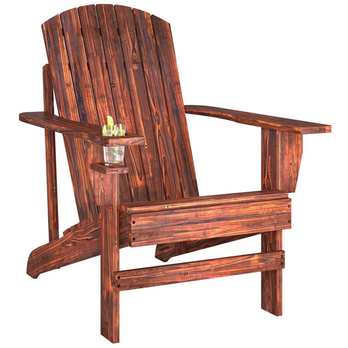 Fauteuil Jardin Adirondack En Bois De Sapin - Porte-gobelet Intégré - Rouge - Outsunny