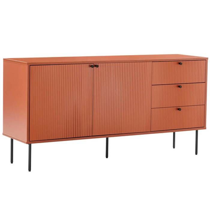 Buffet 2 portes et 3 tiroirs décor mélaminé 150 cm orange Romeo - Oviala