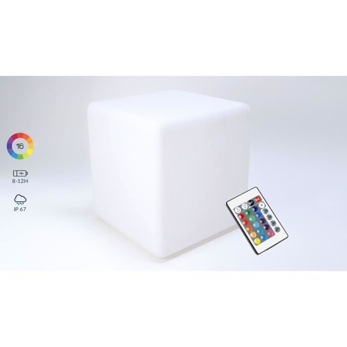 cube led multicolore rechargeable - 43 x 43 x 43 cm - polyéthylène - oviala - multicolore