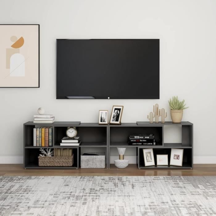 LVL - MEUBLE DE SEJOUR - Meuble TV Gris brillant 149x30x52 cm Aggloméré(6666)