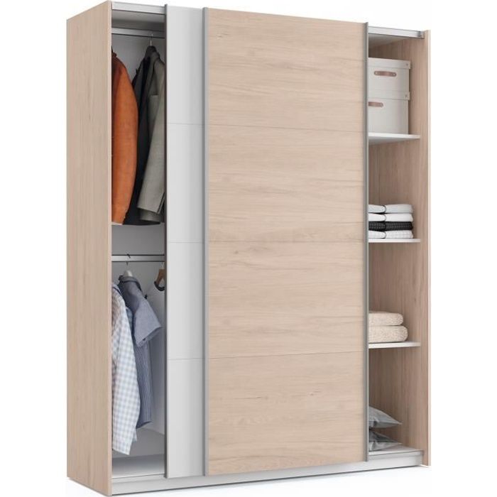 Armoire placard - meuble de rangement coloris effet bois - Blanc - Hauteur 200 x Longueur 150 x Profondeur 62 cm Armoire placard - meuble de rangement coloris effet bois - Blanc - Hauteur 200 x Longueur 150 x Profondeur 62 cm