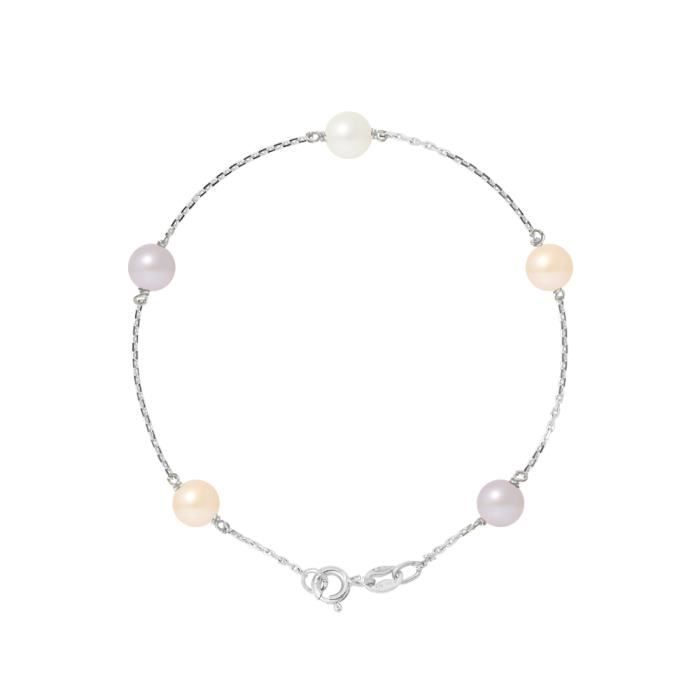 Bracelet - PERLINEA - 5 Perles de Culture dEau Douce 6-7 mm - Argent 925 - Longueur 18 cm - Femme Bracelet - PERLINEA - 5 Perles de Culture dEau Douce 6-7 mm - Argent 925 - Longueur 18 cm - Femme