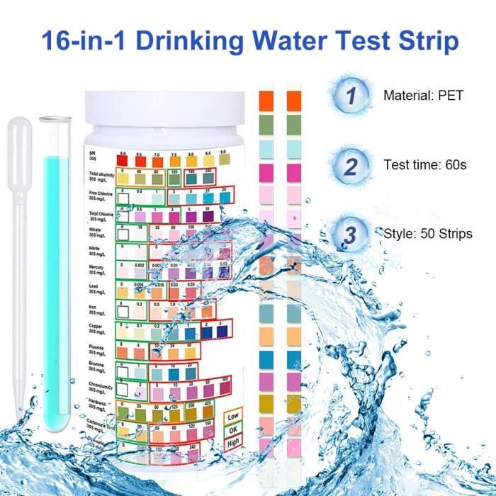 16 in 1 bandelettes test d'eau,Kit D'analyse L'eau Potable(Lote de