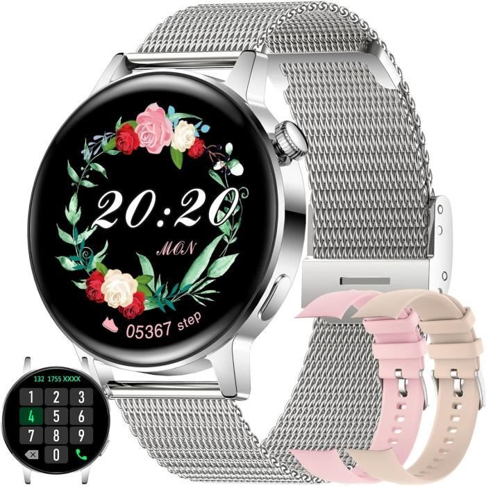 Montre Connectée Femme Luxora A13380 - Argenté - NFC, IP68, Appels Bluetooth, SOS