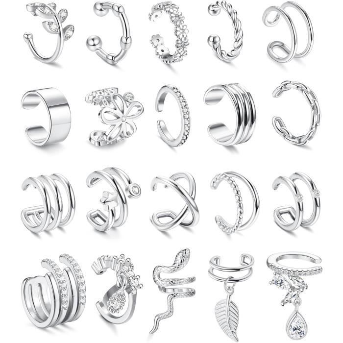 ORAZIO 2-3Pcs Fausse Boucles D'Oreilles Argent 925 Zirconium Attache Boucles D'Oreilles Manchette Helix Cartilage Faux Piercing Cartilage Ear Cuff Boucle D'Oreille Non Percées Pour Femme Fille