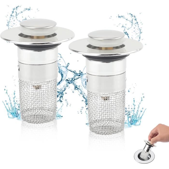 Lot De 2 Bouchons Pop-up Pour Lavabo - En Laiton Poli Chromé - Filetage M8/M16 - Anti-cheveux - Pour La Plupart Des éviers