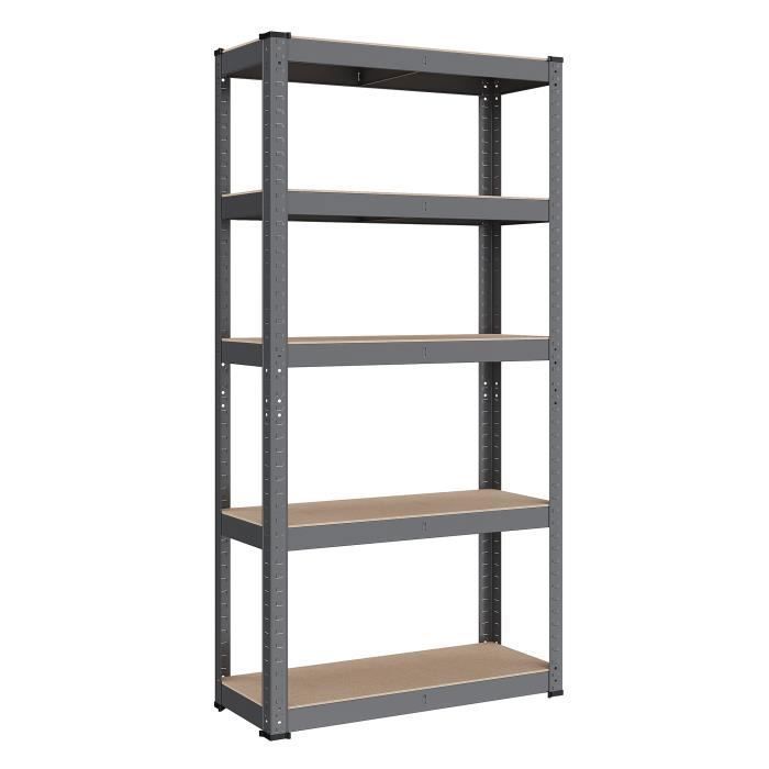Étagère Charge Lourde à 5 Niveaux Montage sans Vis Capacité 650 kg 30 x 75 x 150 cm Gris et Naturel
