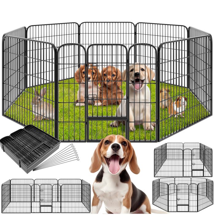 Enclos pour chien - TECTAKE - parc modulable extrêment robuste portes double verrou pliable vernis protég en acier - gris