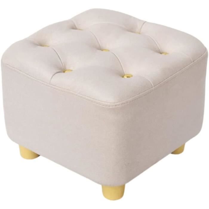 HOMCOM Repose-Pieds / Pouf Rembourré Tissu Lin – Pieds Bois, 27x27x26 Cm, Marron Clair, Siège D’Appoint Chambre, Salon, Coiffeuse