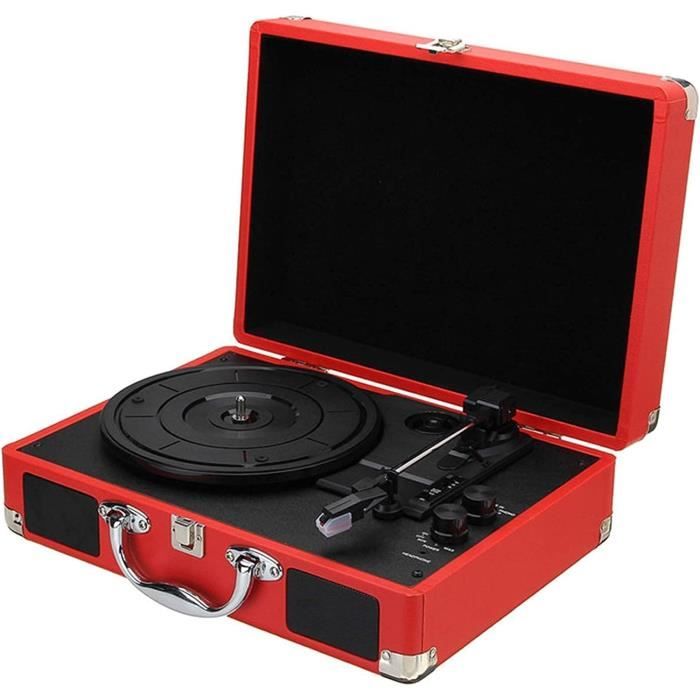 Tourne-Disque Rétro Avec Haut-Parleurs Bluetooth - Design Bois - Batterie 1000mAh - Son Stéréo 360°