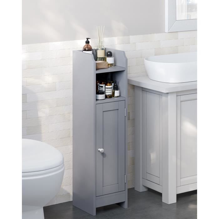 vasagle armoire de salle de bain, colonne salle de bain, avec porte et étagères, 18 x 20 x 80 cm, gris mystique