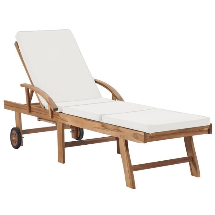 best choix| chaise scandinave longue avec coussin bois de teck solide crème haut gamme®fsmoqf®