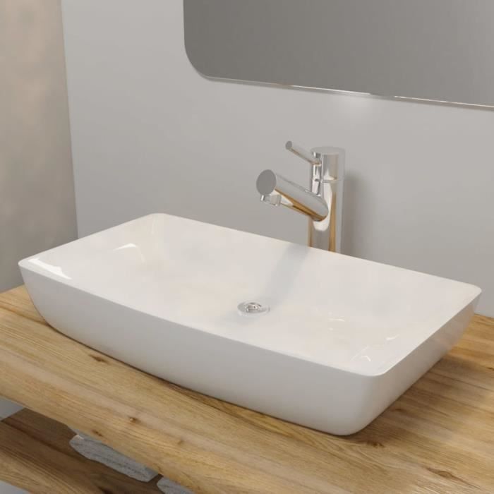 Lavabo rectangulaire en céramique blanc - VIDAXL - 71 x 39 cm - Design moderne et élégant