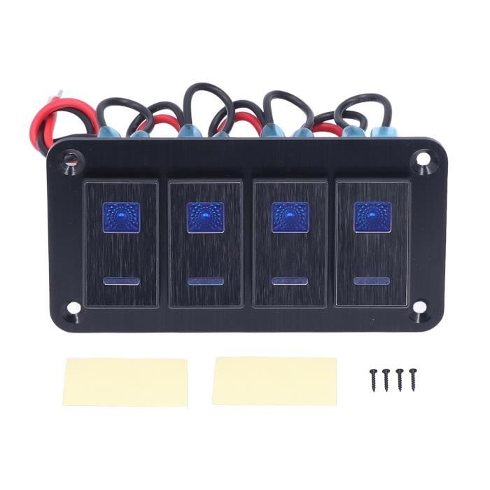 Panneau D’Interrupteurs à Bascule 4 Gang – 12V-24V DC 4.8A LED – IP66 Étanche – Avec Autocollants DIY Pour Voiture, Camion, Bateau (Rouge)