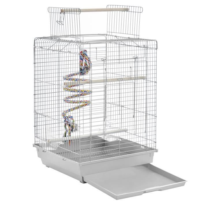 Comparer les prix de Yaheetech Cage Oiseaux avec Jouet 40 x 40 x 58 cm Cage Oiseau Exotique pour Perruche Calopsitte Inséparable Canari Gris Clair