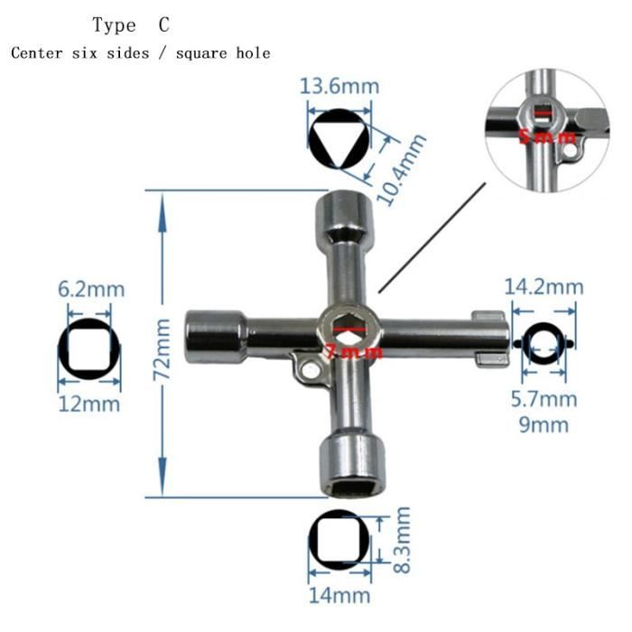 No 2 Pièces Clé Multifonction,Clé Triangulaire,4 Way