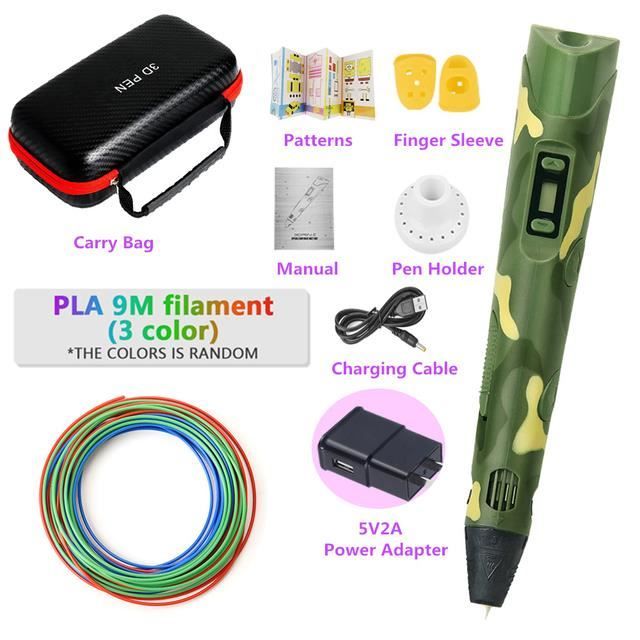 Stylo imprimante 3D,Green-9M-Pla Filagment-EU adapter--Ensemble de ...