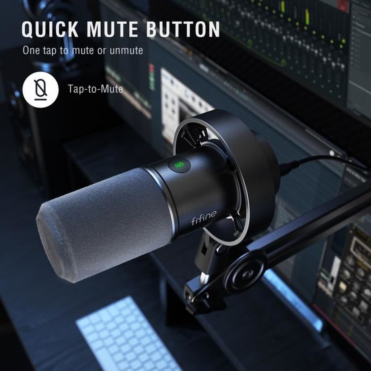 Fifine USB C & a Gaming Streaming Microphone Kit pour ordinateur PC, Bouton  Mute de bras et gain, micro studio pour enregistrement de podcast-t683