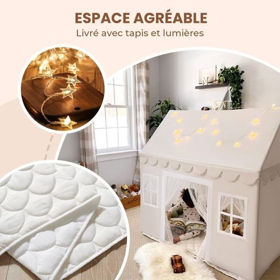 Tiny Land Tente De Jeu Enfants Avec Tapis & Lumières 4m - Château Princesse 133x90x136cm - Intérieur & Extérieur