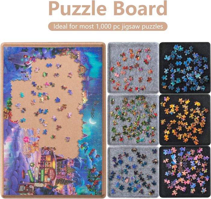 LAVIEVERT - Plateau Puzzle 1000 Pièces Avec 6 Plateaux De Tri - Couverture Feutrée Kaki