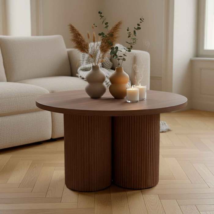 Table basse ronde 80 cm scandinave bois foncé - Oviala