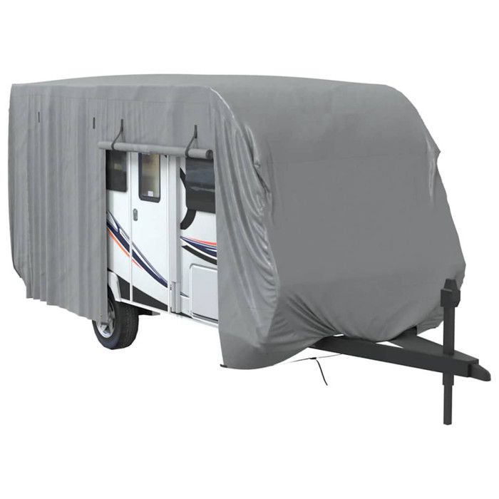 Housse De Remorque Chevaux Gris 396x178x250 Cm - Protection Tout Temps Tissu Non Tissé
