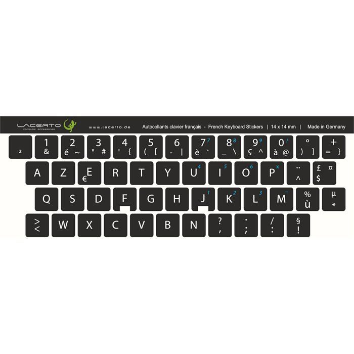 Autocollants Clavier AZERTY Français 13x11 Mm | Pour Ordinateurs Portables Et Claviers | Changement De Disposition Facile, Résistants à L'usure